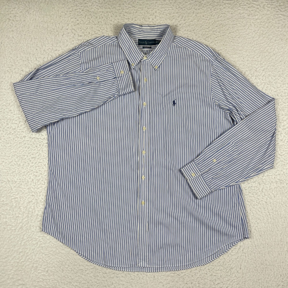 Ralph Lauren Button Down Shirt Mens XXL Blue White Striped Classic Fit Preppy